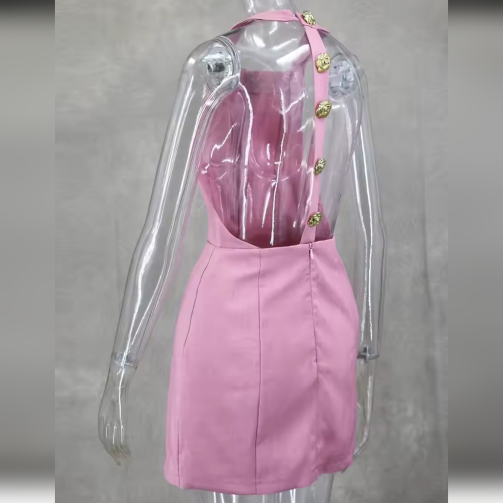 Pink One-Shoulder Dress with Gold Accents - Picture 5 of 5